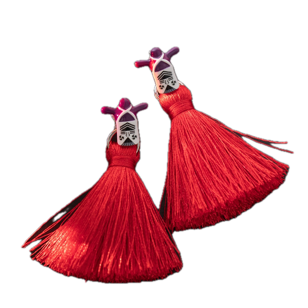 Studio Ghibli Spirited Away Kasuga-sama Red Tassel Earrings Mori no Ponpone