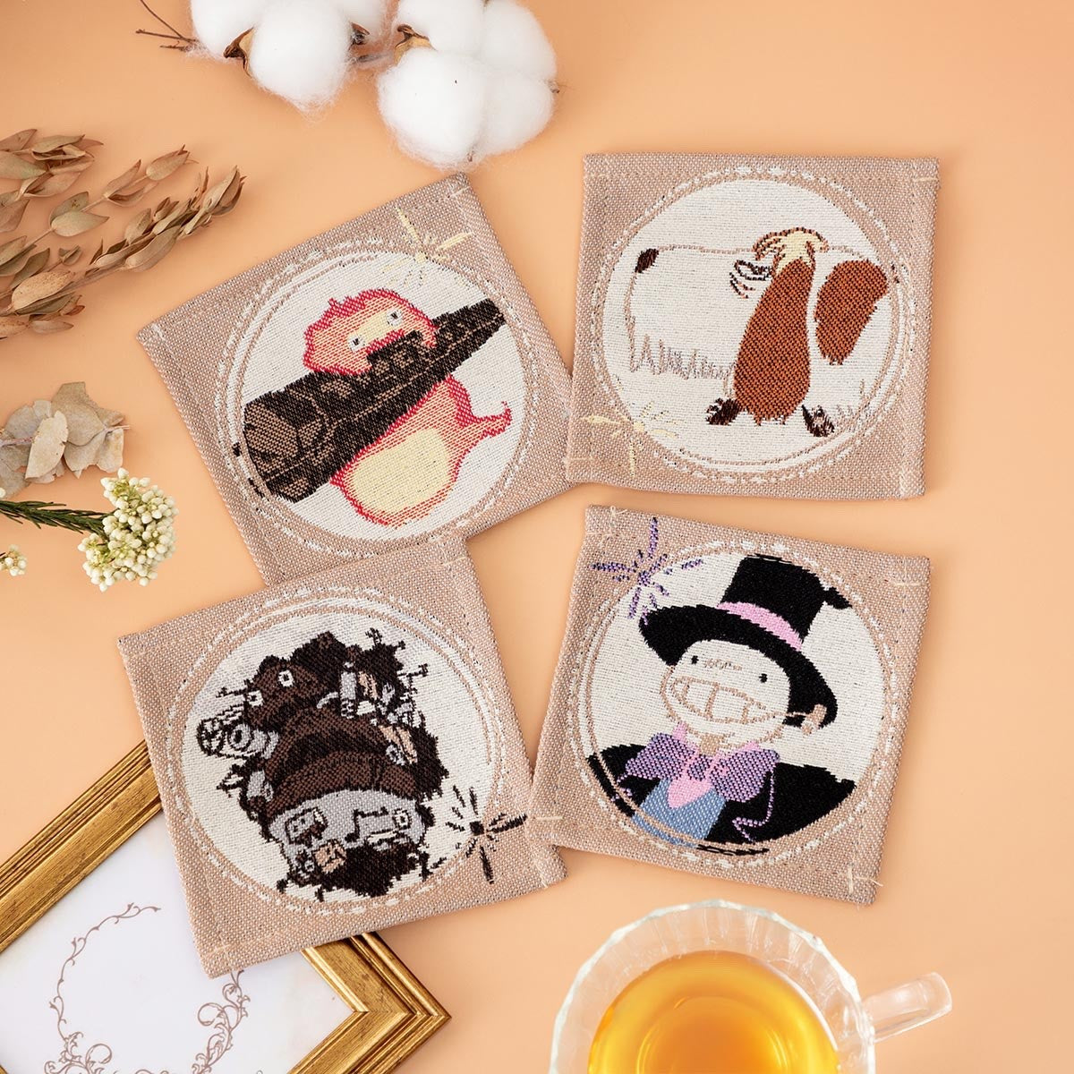 Studio Ghibli Howl’s Moving Castle Gobelin Coaster Set 4 Piece Calcifer Hin
