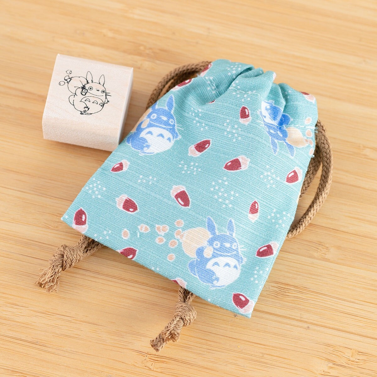Studio Ghibli My Neighbor Totoro Drawstring Bag & Wooden Stamp Set