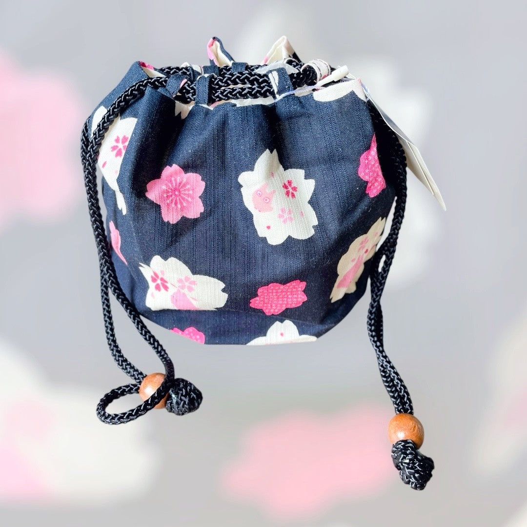 Studio Ghibli Large Totoro Drawstring Bag Chirimen Fabric Japan Gift Pouch