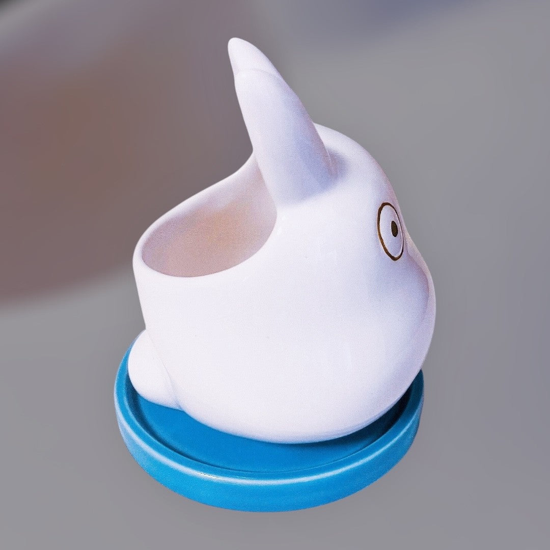 Studio Ghibli Planter - Small Totoro Planter “Chijimi” with Blue Saucer Rare