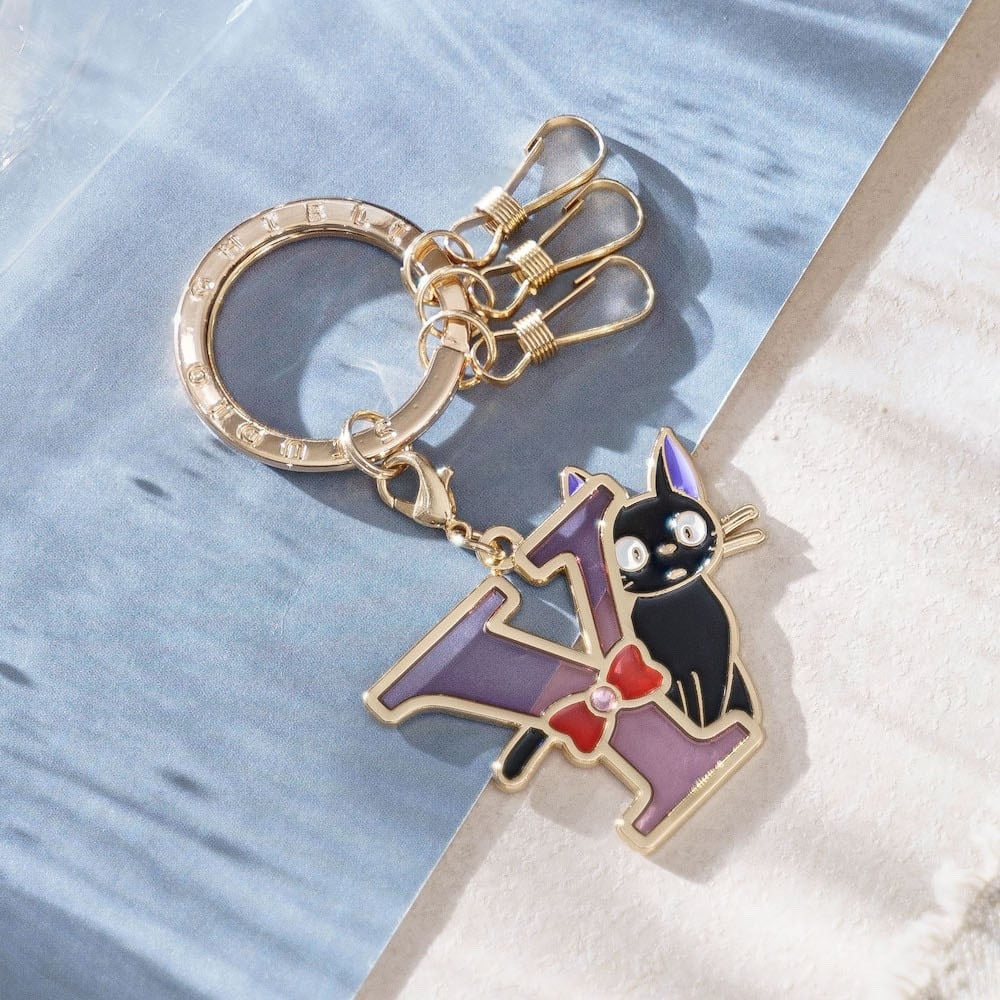 Studio Ghibli Kiki’s Delivery Service Jiji Initial Keyring – Stained Glass Style