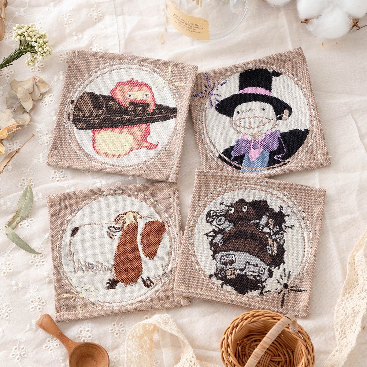 Studio Ghibli Howl’s Moving Castle Gobelin Coaster Set 4 Piece Calcifer Hin