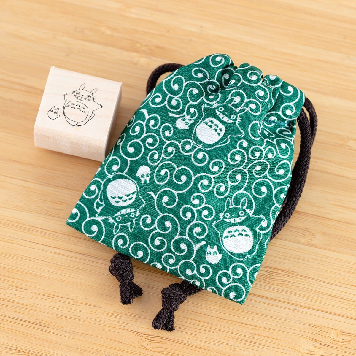 Studio Ghibli My Neighbor Totoro Drawstring Bag & Wooden Stamp Set