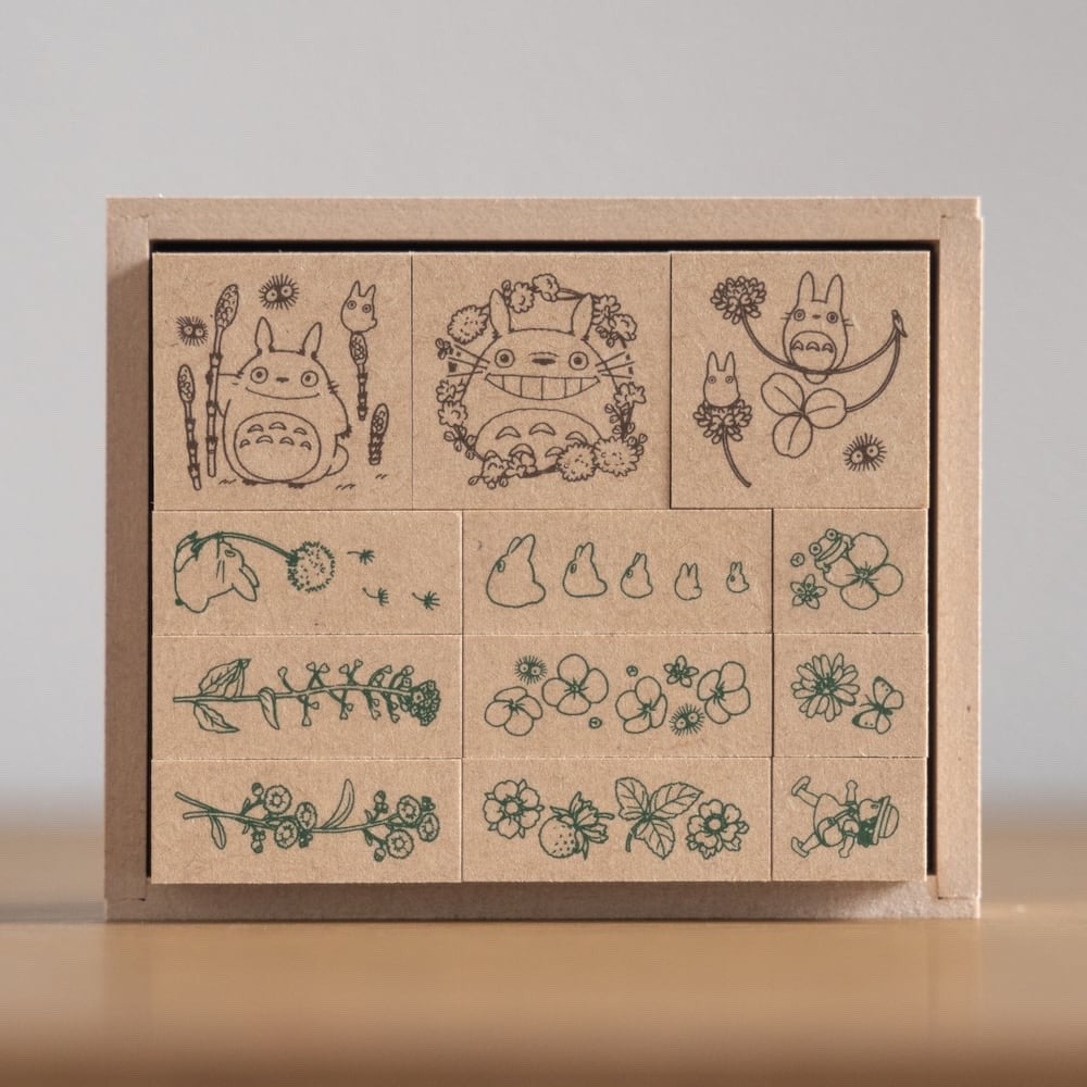 Studio Ghibli My Neighbor Totoro Seasonal Flower 12  Rubber  Stamp Wooden Set