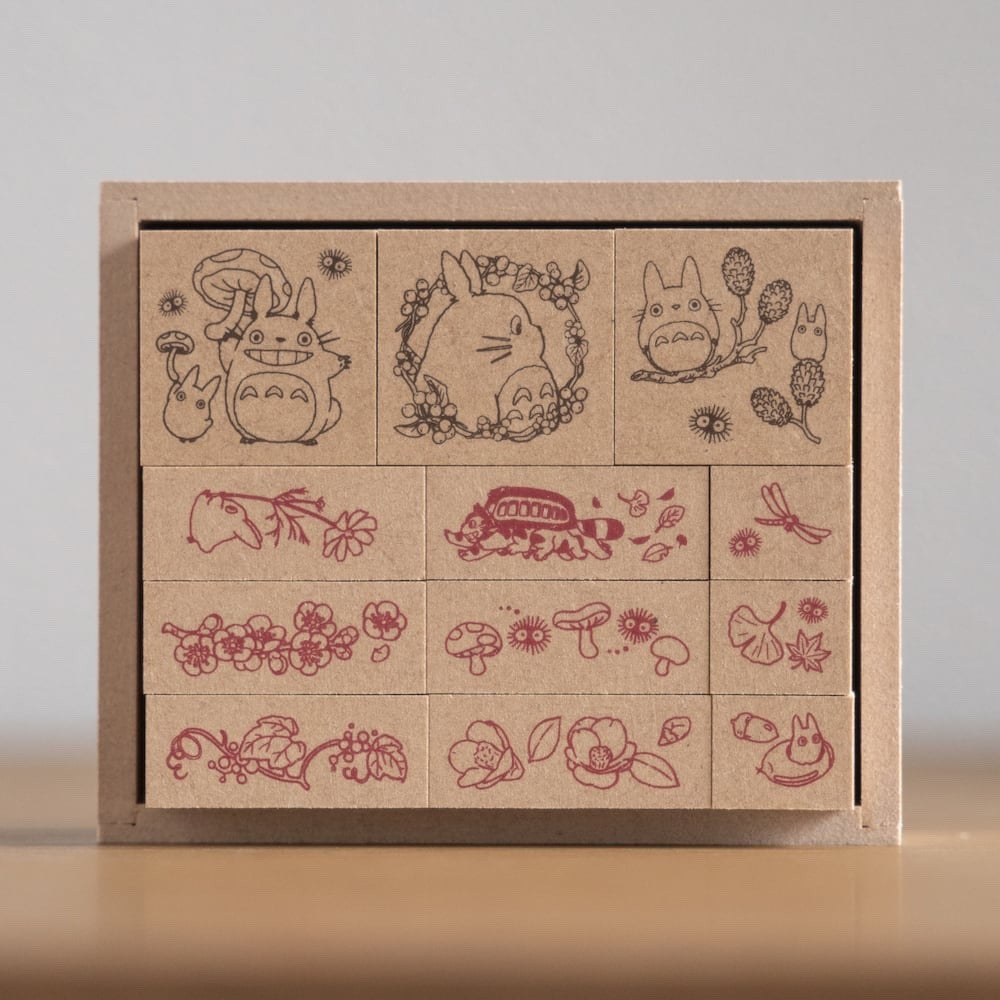 Studio Ghibli My Neighbor Totoro Seasonal Flower 12  Rubber  Stamp Wooden Set