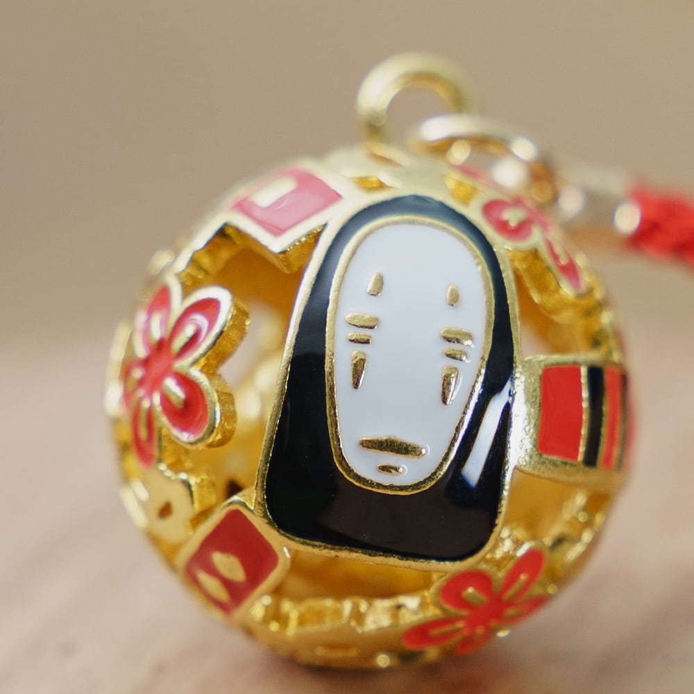 Studio Ghibli Spirited Away No-Face Bell Charm – Wooden Tag & Gold Design