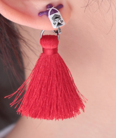 Studio Ghibli Spirited Away Kasuga-sama Red Tassel Earrings Mori no Ponpone