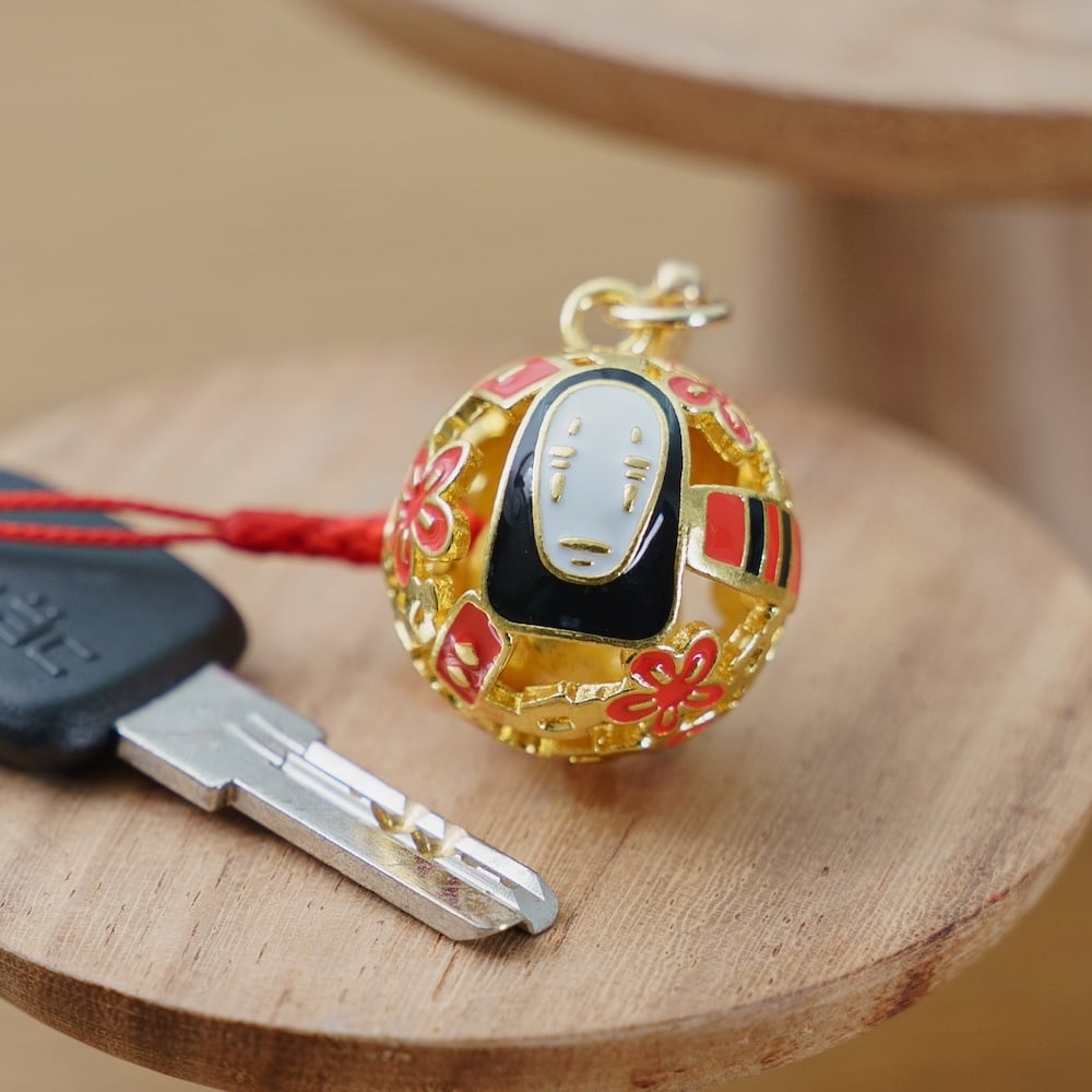 Studio Ghibli Spirited Away No-Face Bell Charm – Wooden Tag & Gold Design